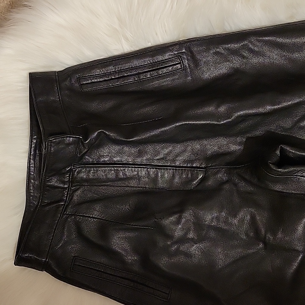 Collezione 100% leather pants black fully lined 100% nylon straight leg …2 EUC - Picture 2 of 6